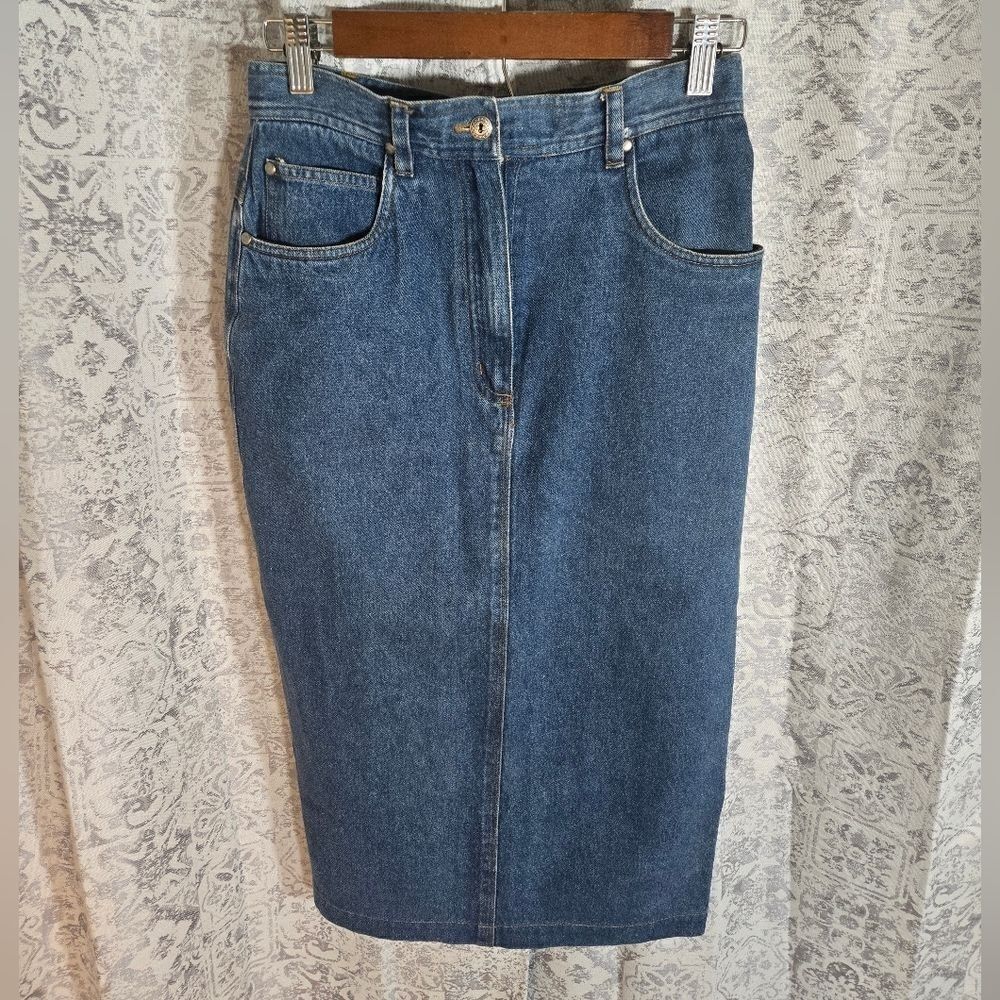 Vintage Saddlebred Jean Denim Long skirt 100% cotton deep pockets back slit sm